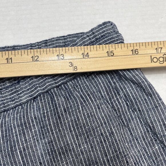 Talbots Pants Women 8 Blue Striped Linen Pull On Wide Leg Elastic Waist Nautical - Picture 6 of 10
